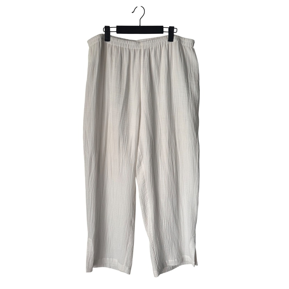 Soft Surroundings White Cotton Gauze Wide Leg Elastic Waist Pants PXL 3CF05